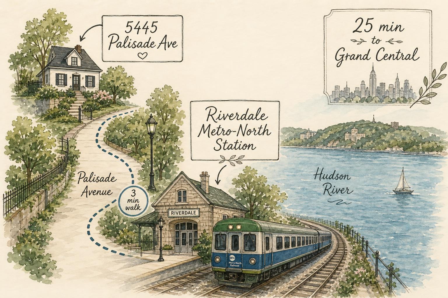 Hand-drawn map showing closeness to Riverdale Metro-North station