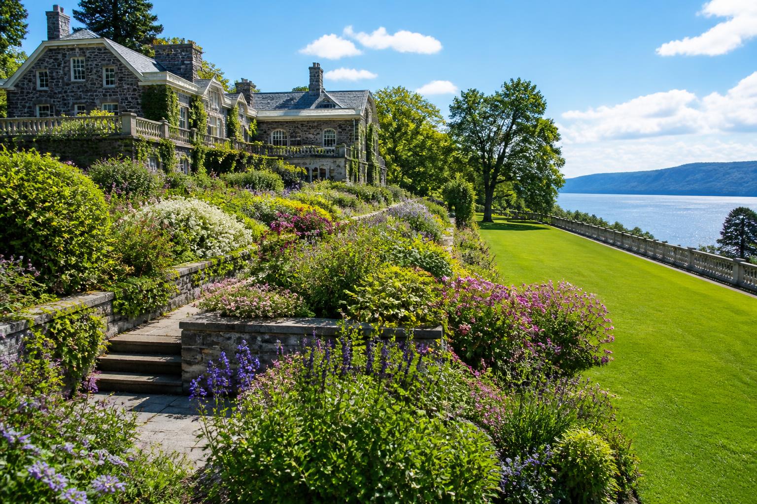 Wave Hill Public Garden terraces overlooking the Hudson River